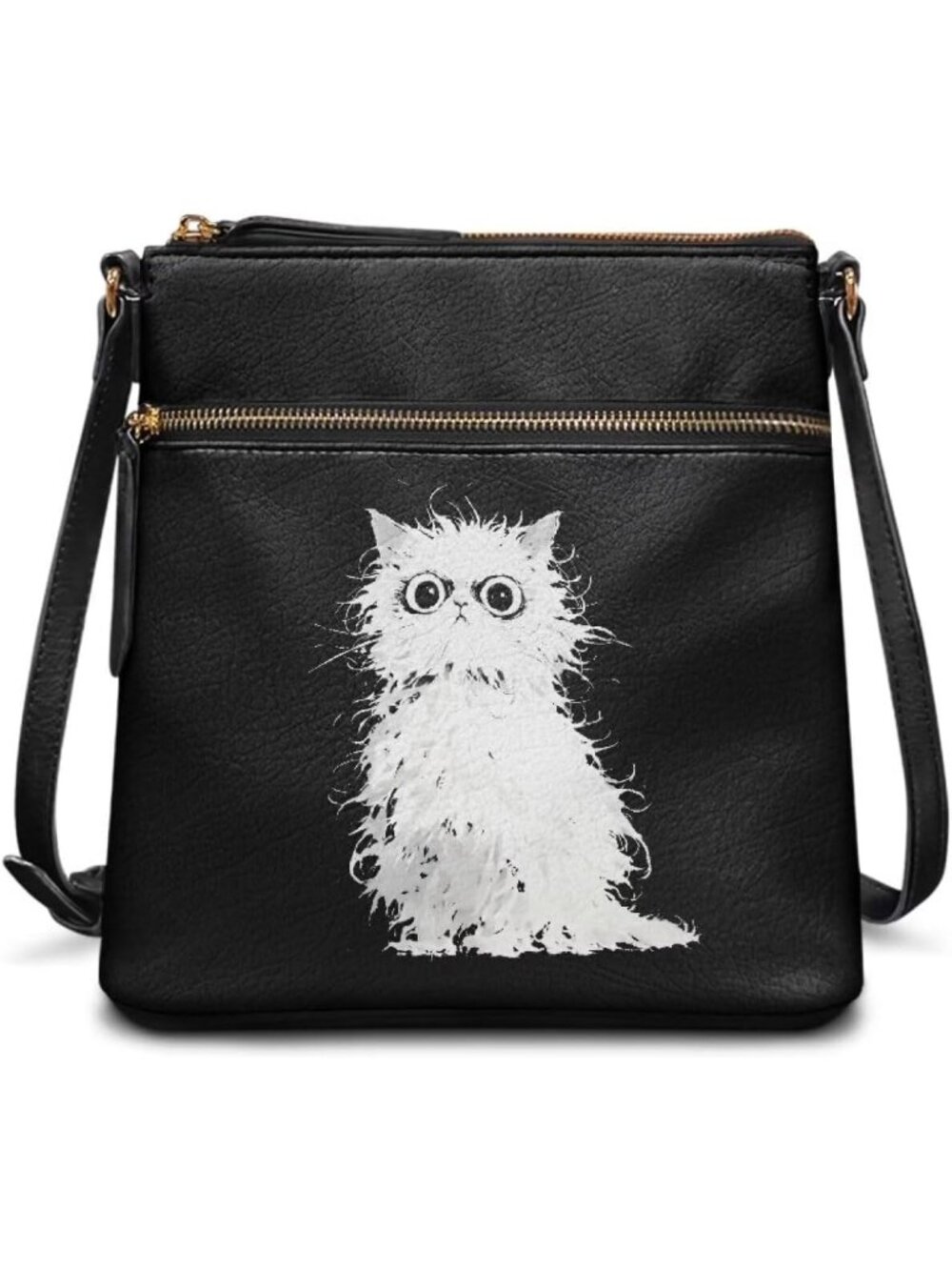 Women's White Cat Leather Purses Leather Hobo Bags Vintage Travel Crossbody Bag